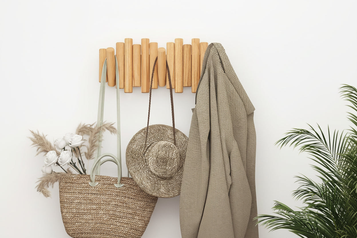 Folding Wall Coat Rack - Entryway Hooks Foldable - Wooden Coat Rack Wall Mount - Modern Wall Mounted Coats Rack - Coat Hanger Walls Mount Coat Racks - Folding Coat Hooks for Key Bag Clothes Towels