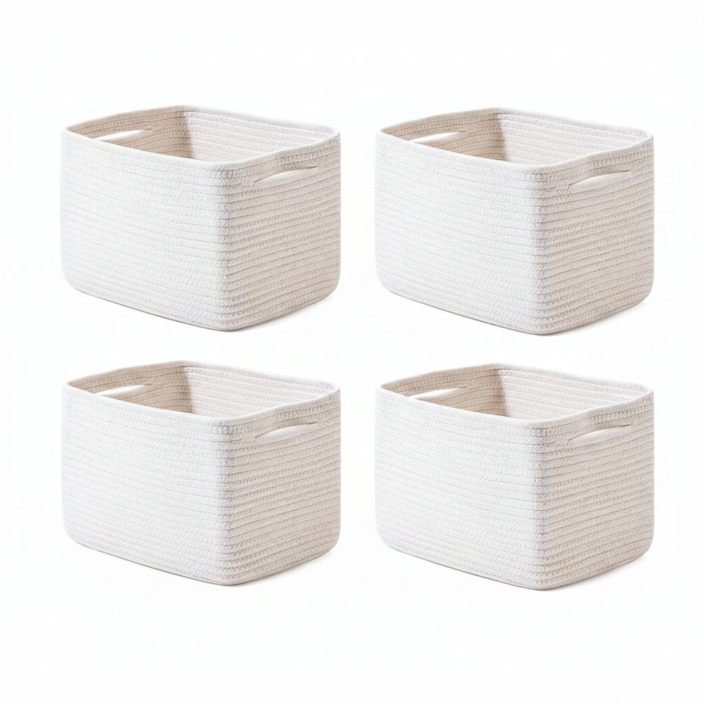 Storage Baskets for Organizing, Woven Basket for Storage, Storage Baskets Bin for Shelves, Cotton Rope Basket with Handles, 12.5"Lx9.1"Wx7.9"H, (4 Packs) off White