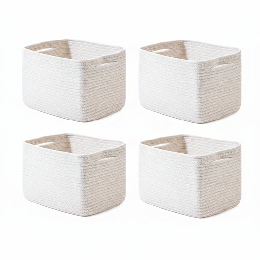 Storage Baskets for Organizing, Woven Basket for Storage, Storage Baskets Bin for Shelves, Cotton Rope Basket with Handles, 12.5"Lx9.1"Wx7.9"H, (4 Packs) off White