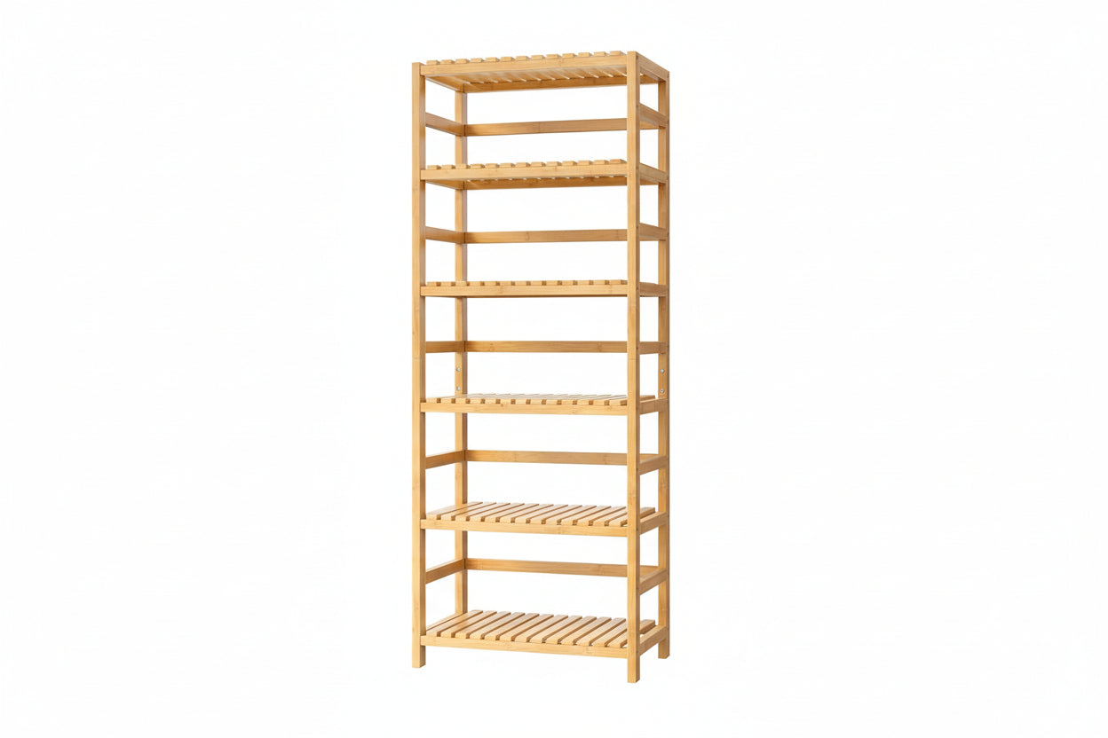 6-Tier Bamboo Shelf, Bamboo Bookcase with Adjustable Shelves, Free Standing Storage Shelf Unit, Plant Flower Stand for Kitchen, Bathroom, Home Office, Natural