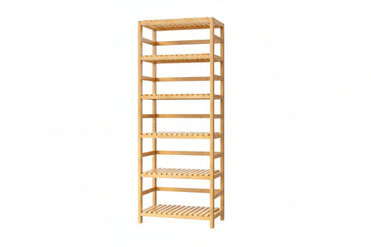 6-Tier Bamboo Shelf, Bamboo Bookcase with Adjustable Shelves, Free Standing Storage Shelf Unit, Plant Flower Stand for Kitchen, Bathroom, Home Office, Natural