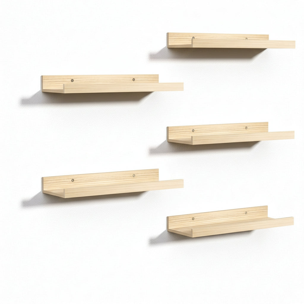 Floating Shelves for Wall, Wall Shelves for Decor Storage Set of 6, Wall Mounted Wood Shelf for Bedroom, Living Room, Bathroom, Kitchen, Picture Ledge Shelves, Natural