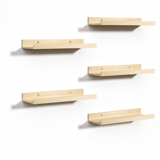 Floating Shelves for Wall, Wall Shelves for Decor Storage Set of 6, Wall Mounted Wood Shelf for Bedroom, Living Room, Bathroom, Kitchen, Picture Ledge Shelves, Natural