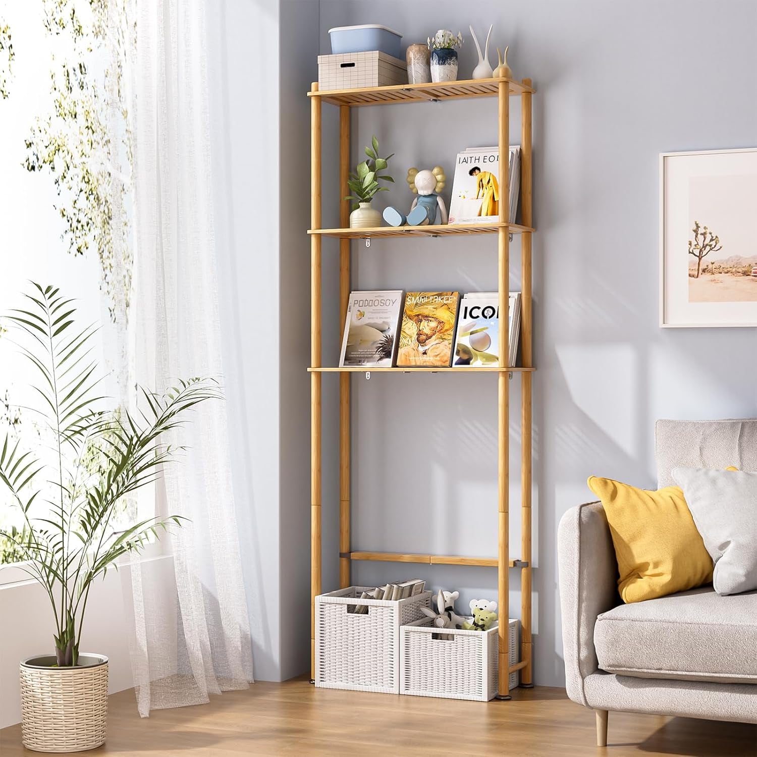 over the Toilet Storage Shelf Bamboo, 3-Tier over Toilet Organizer Rack, Freestanding above Toilet Shelf for Bathroom, Laundry, Space Saver, Natural Color