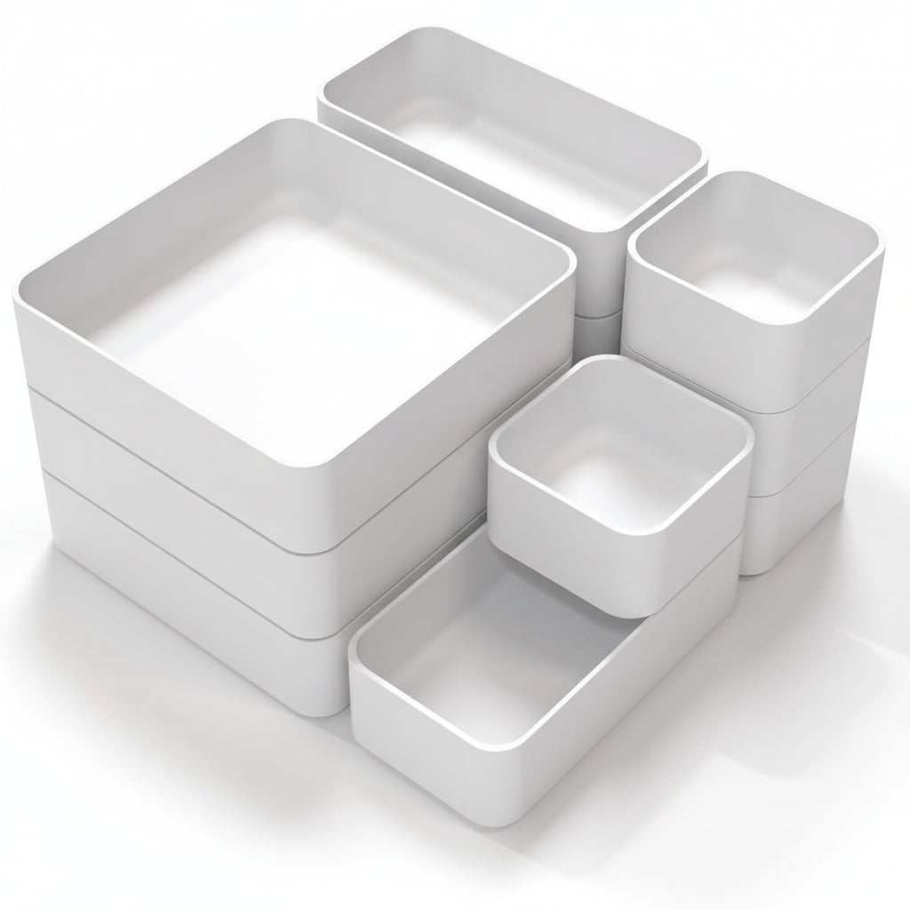 11-Piece Stackable Drawer Organizer Set, Multi-Size Desk Drawer Organizer Trays Vanity Storage Bins for Storing Makeup, Stationery, Utensils in Bathroom Dresser, Office and Kitchen