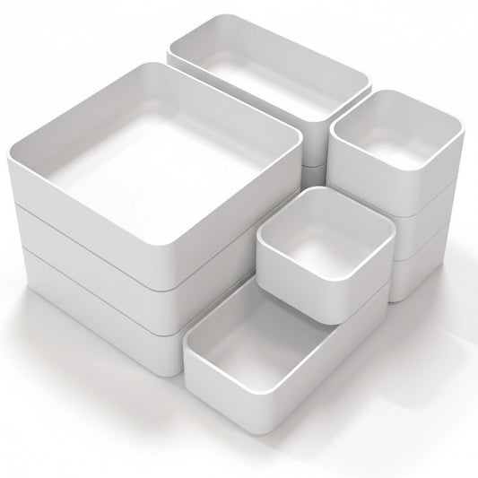11-Piece Stackable Drawer Organizer Set, Multi-Size Desk Drawer Organizer Trays Vanity Storage Bins for Storing Makeup, Stationery, Utensils in Bathroom Dresser, Office and Kitchen