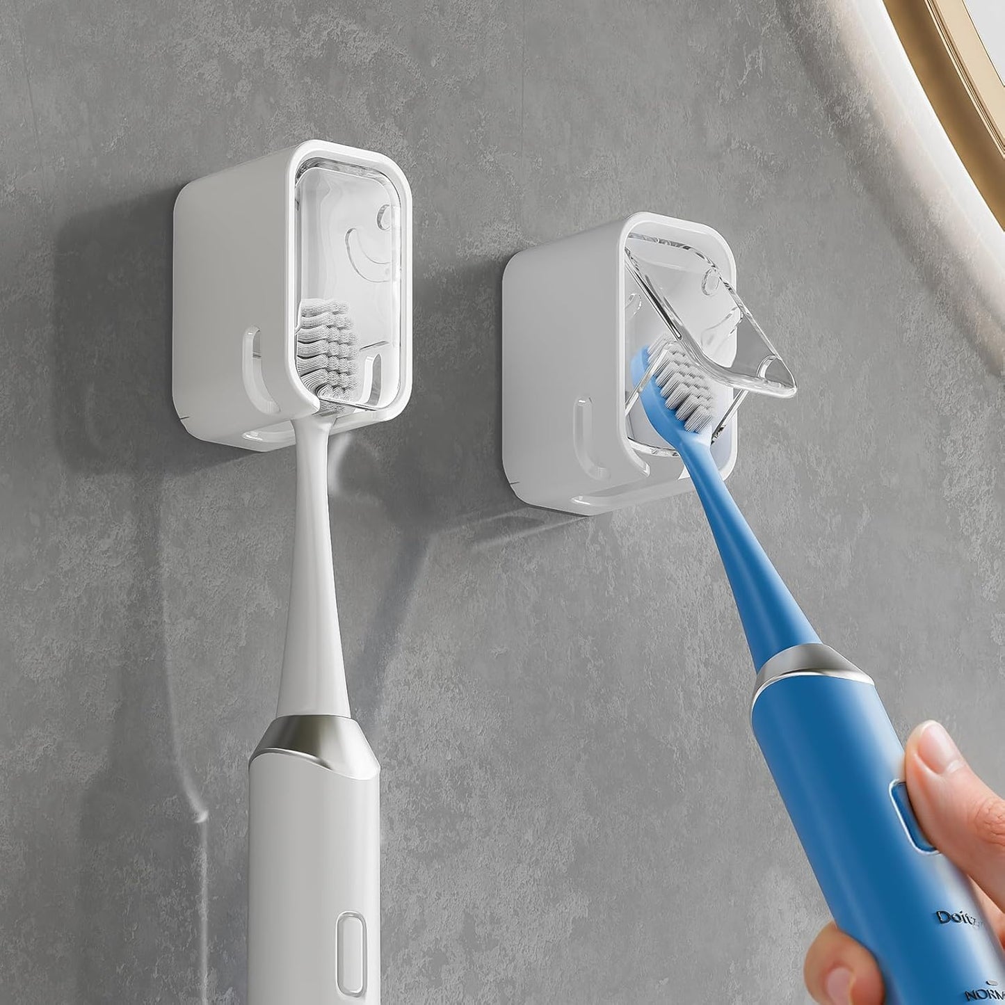 Toothbrush Holders for Bathroom【Innovation Single Slot Design】 2PCS Toothbrush Holder Wall Mounted with Cover for Shower, Single Toothbrush Dispenser Storage Organizer for Family & Travel