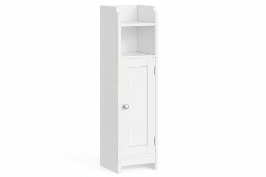 Small Storage Corner Floor Cabinet with Door, 7.9 X 7.1 X 31.5 Inches, Narrow Toilet Paper Storage Holder, Adjustable Shelves, for Bathroom, Living Room, Small Spaces, Cloud White UBBC310W01