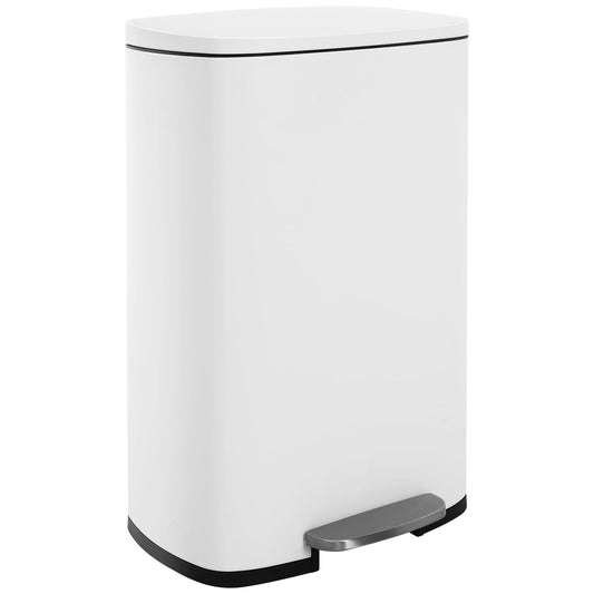 | 13 Gallon Trash Can with Lid | White | Fingerprint-Proof | Made of Brushed Stainless Steel | Soft-Close Step Pedal | Hands-Free Use | Easy to Clean | for Kitchen, Office, Bathroom