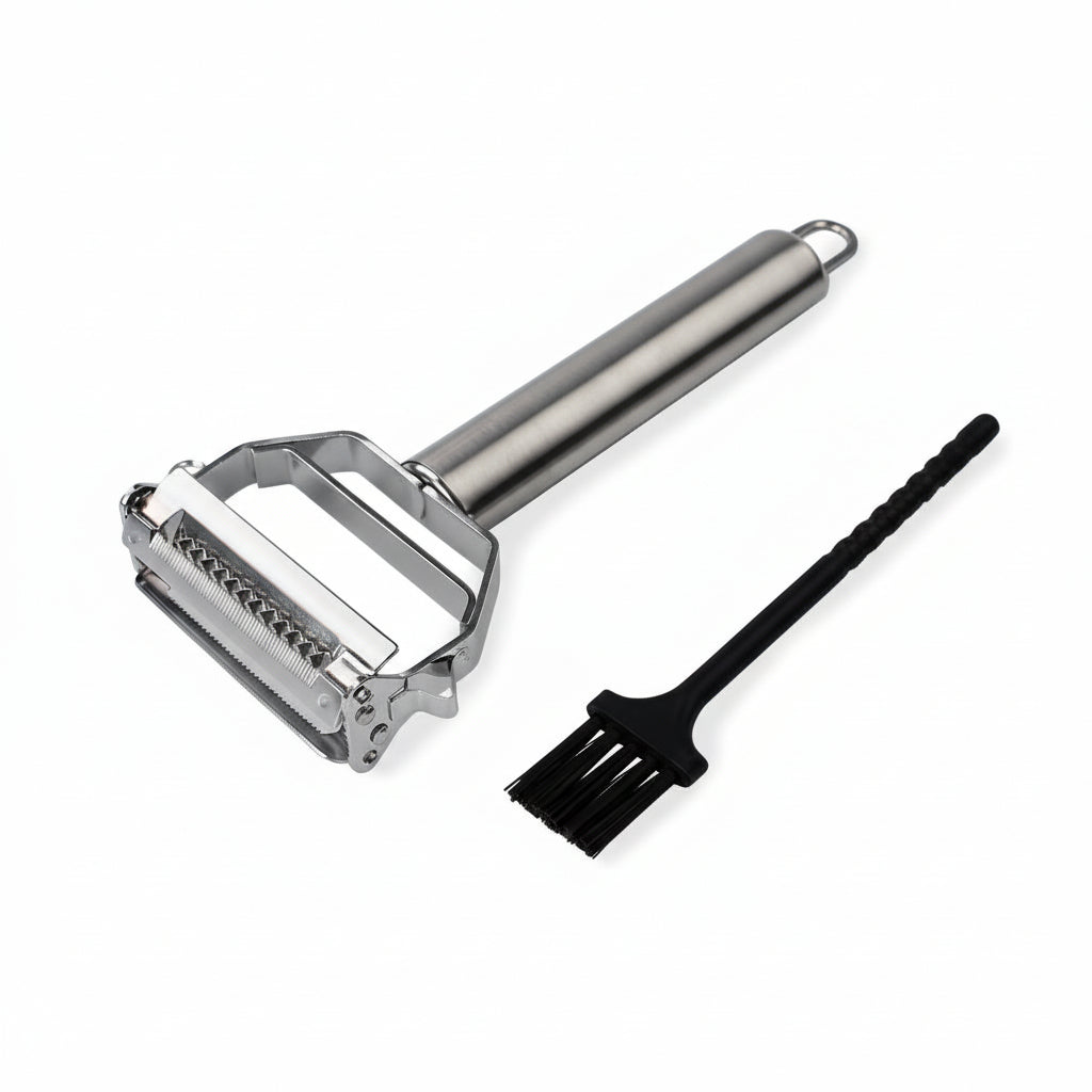 Julienne Peeler Stainless Steel Cutter Slicer with Cleaning Brush Pro for Carrot Potato Melon Gadget Vegetable Fruit