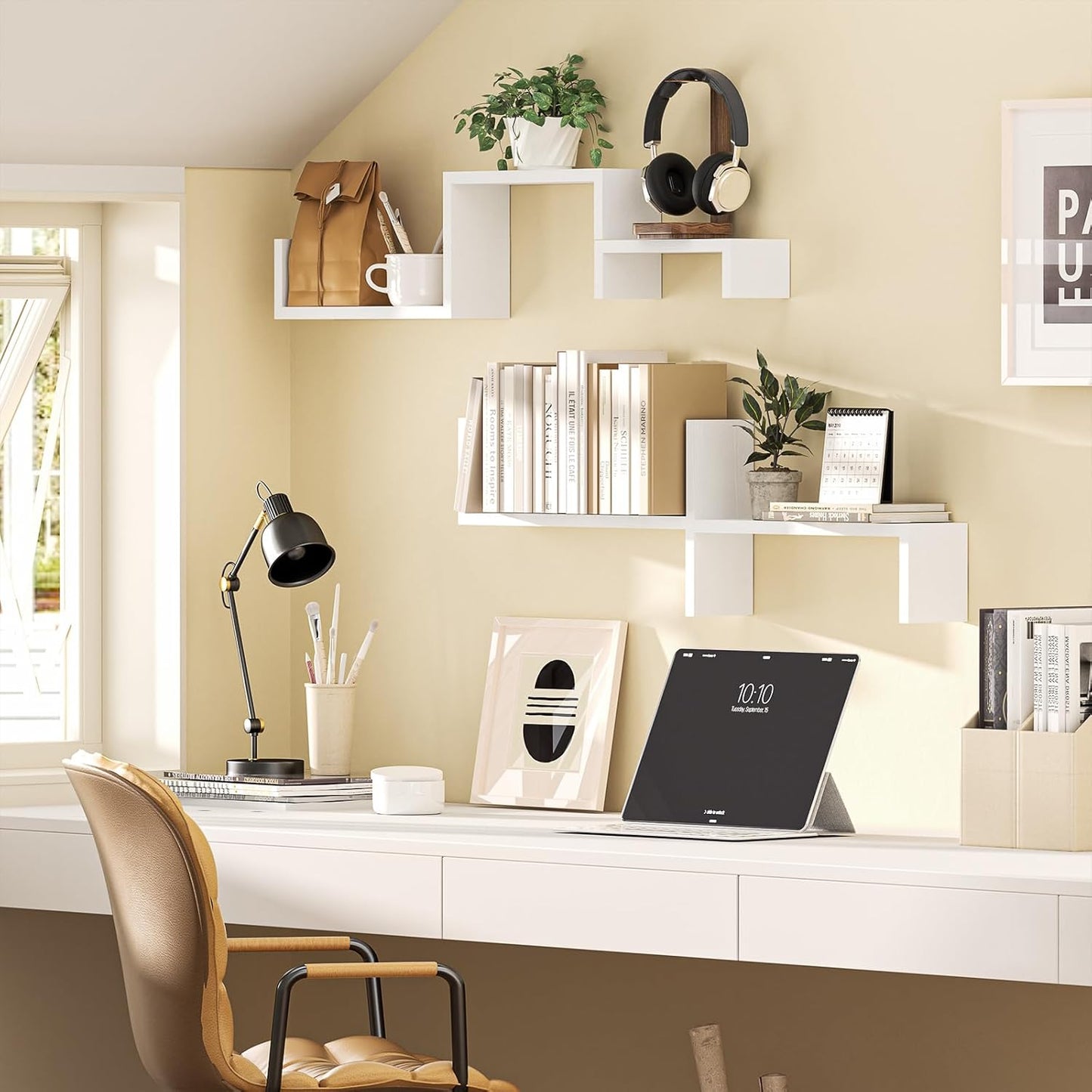 Floating Shelves for Wall, Wall Shelves for Bathroom, Bedroom, Living Room, Kitchen, Office, Wood Shelves for Home Decor Set of 5 (Washed White)