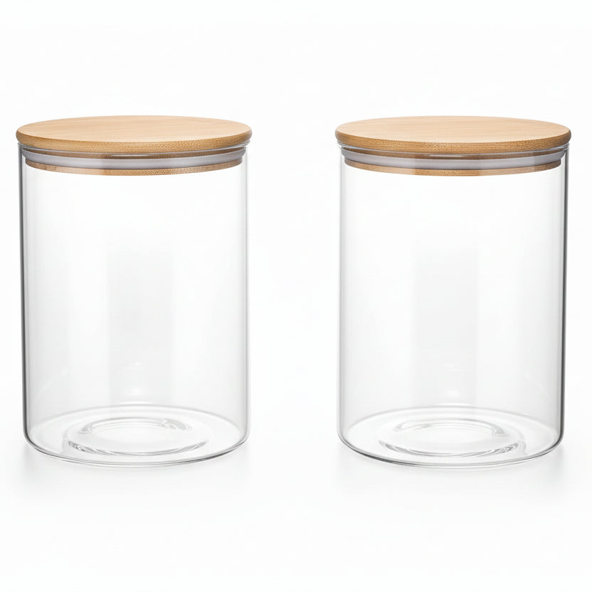 Glass Storage Jars,2 PACK -108Oz/3200Ml Clear Glass Food Storage Containers with Airtight Bamboo Lid Stackable Kitchen Canisters for Candy,Cookie,Rice,Sugar,Flour,Pasta,Nuts and Spice Jars