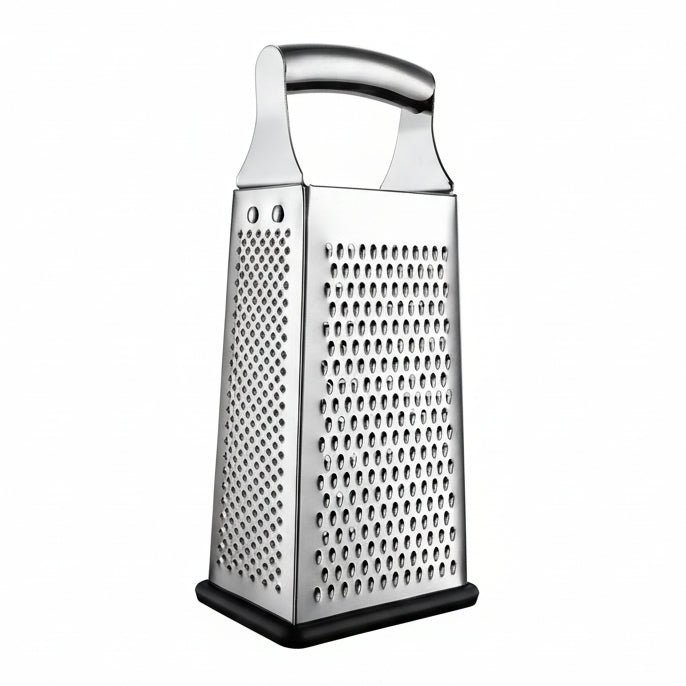 Professional Large Parmesan Cheese Grater, Stainless Steel Metal Box Grater with Handle, 4 Sided Handheld Kitchen Food Shredder for Cheese, Carrot, Veggie, Ginger, Potato - Dishwasher Safe