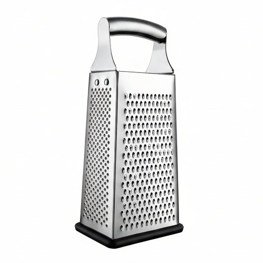 Professional Large Parmesan Cheese Grater, Stainless Steel Metal Box Grater with Handle, 4 Sided Handheld Kitchen Food Shredder for Cheese, Carrot, Veggie, Ginger, Potato - Dishwasher Safe