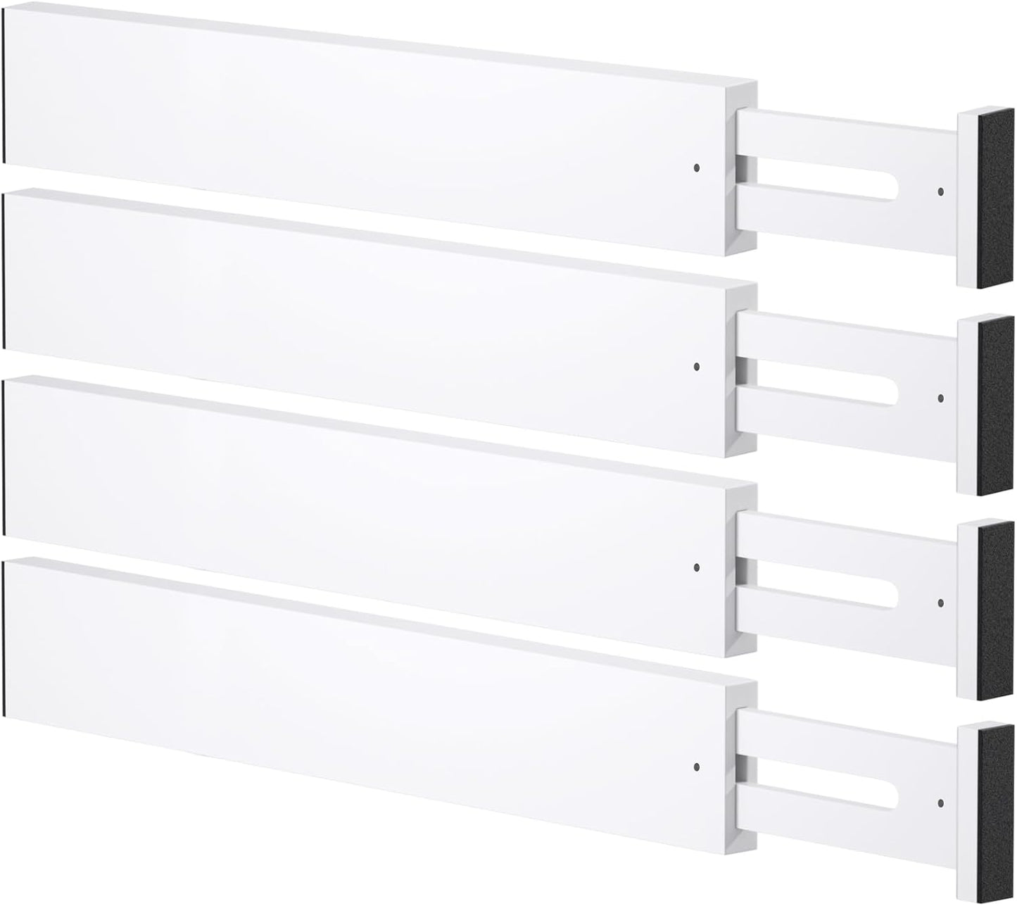 Bamboo Drawer Dividers Organizers, Kitchen Drawer Organizer, Adjustable Drawer Divider for Clothes, Kitchen, Dresser, Bedroom, Bathroom and Office, 4-Pack (White, 12-17 IN)