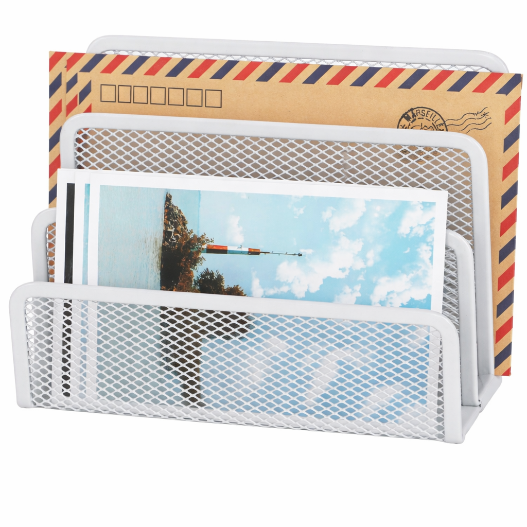 Desk Mail Organizer – Metal Mesh – 3 Slot – White