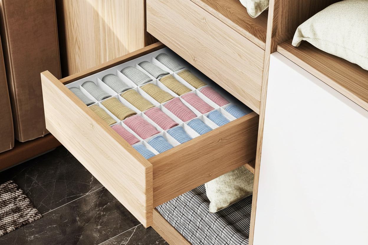 Sock Organizer Drawer Organizer - 2 Packs Underwear Organizer, 48 Cells Collapsible Closet Organizers and Storage Sock Holders Organizers for Storing Socks, Ties, Belts(White)