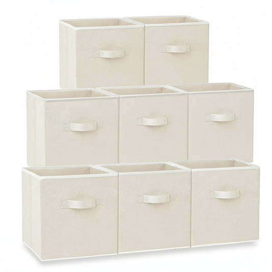Storage Cubes - 11 Inch Heavy Duty Fabric Storage Bins for Shelves Closet Cube Organizer - 8 Pack Collapsible Cube Storage Bins Baskets for Clothes Blankets Toys - Nursery Organization (Beige)