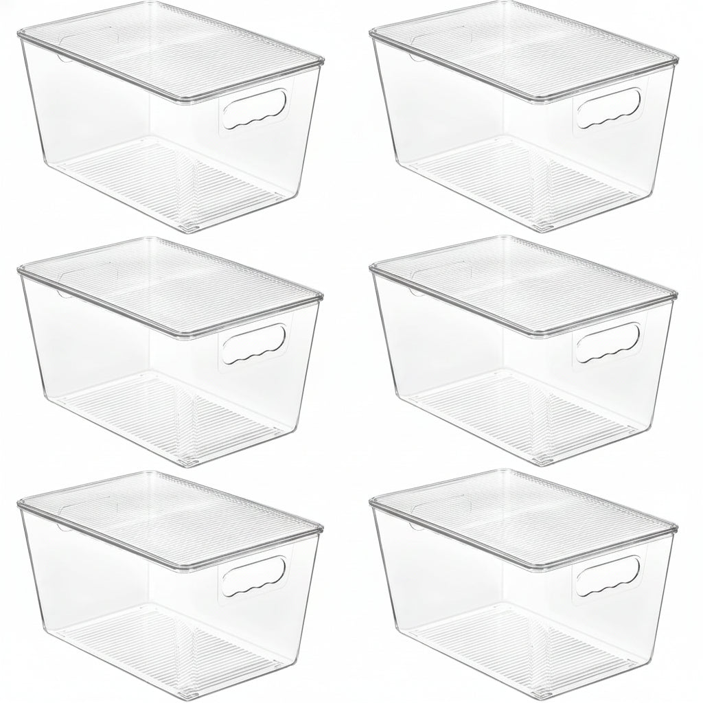 6 Pack Clear Stackable Storage Bins with Lids, Large Plastic Containers with Handle for Pantry Organizer and Storage,Perfect for Bathroom,Cabinet,Kitchen,Fridge,Closet Organization