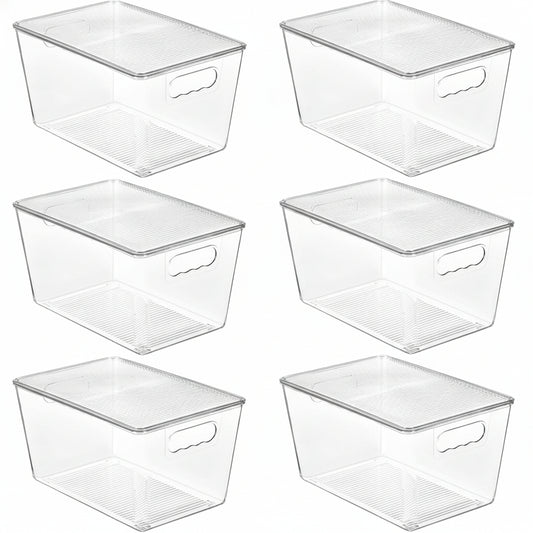 6 Pack Clear Stackable Storage Bins with Lids, Large Plastic Containers with Handle for Pantry Organizer and Storage,Perfect for Bathroom,Cabinet,Kitchen,Fridge,Closet Organization