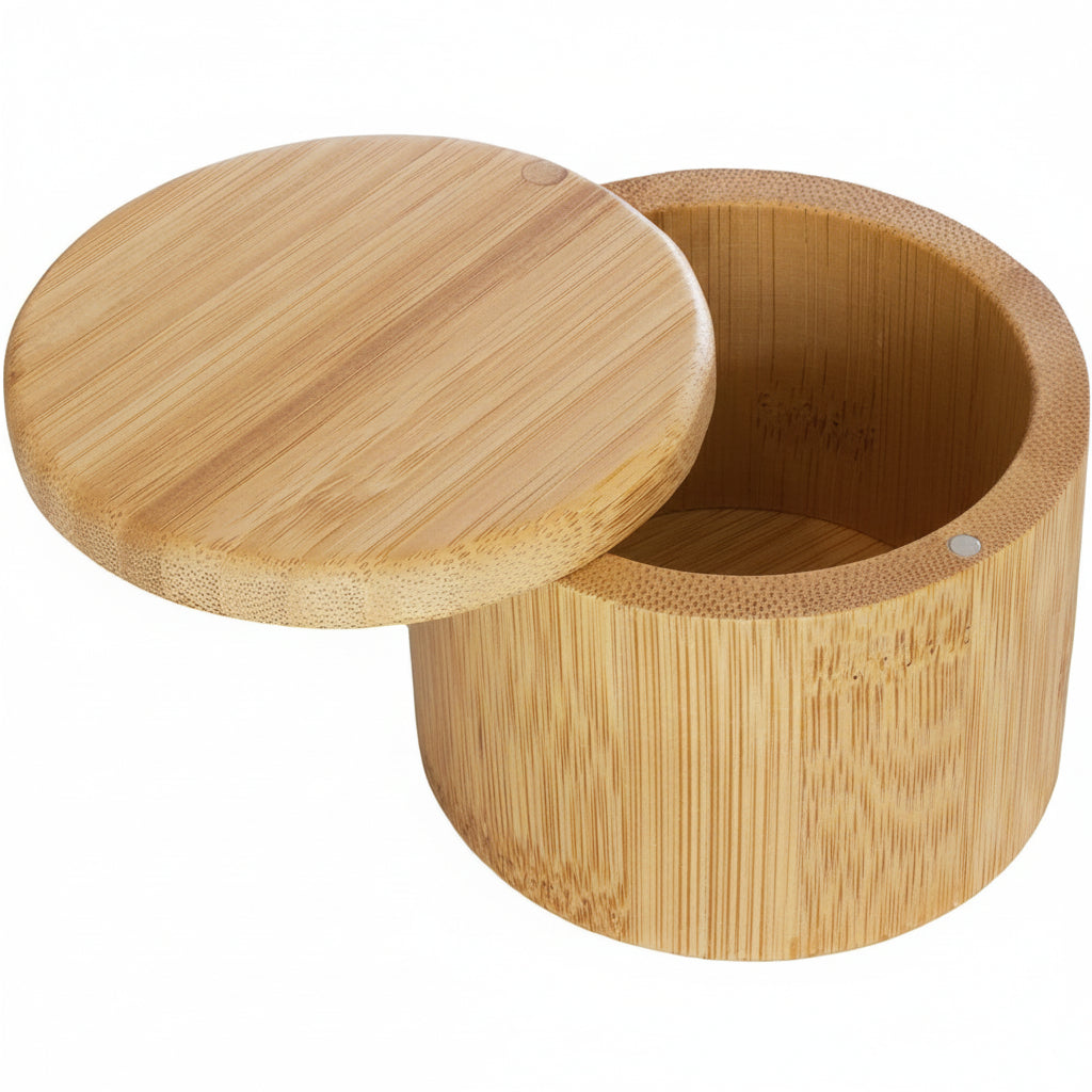 Salt Keeper Duet – Bamboo Salt Cellar with Dual Compartments for Salt and Pepper or Spices, Magnetic Swivel Lids, Natural Bamboo Salt Box, 8 Ounce Capacity