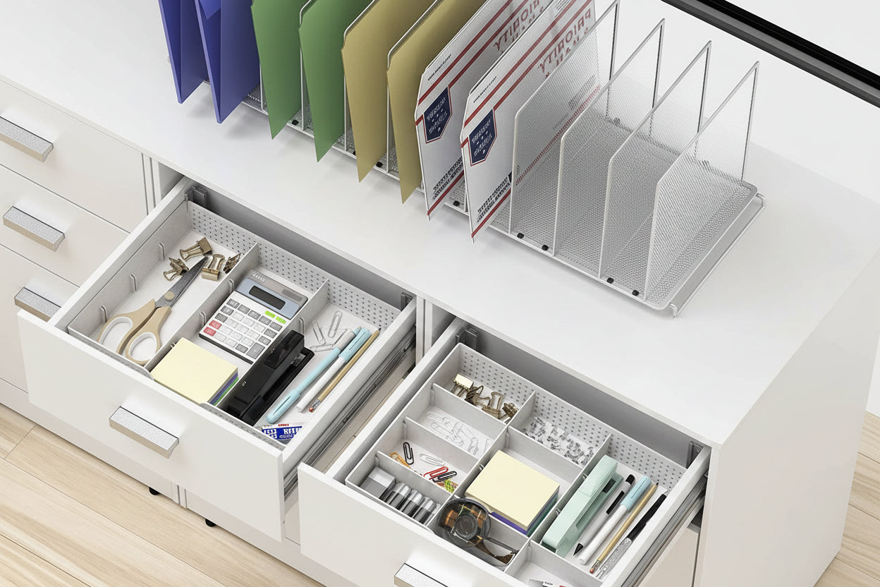 Drawer Organizer Tray with 9 Adjustable Compartments, White