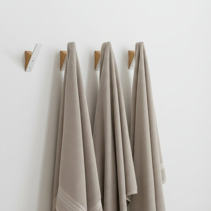 Beech Wood Coat Hooks, High End Beech Wood & White Metal Wall Mounted Clothing Hooks, Mid-Century Modern Coat Hooks, Heavy Duty Wooden Hooks for Hanging Coats, Hats, Towels & More, Set of 4