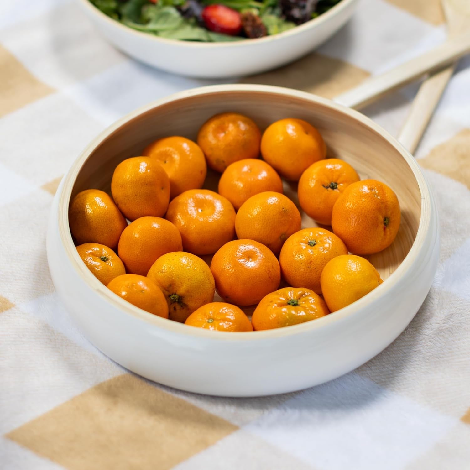 12" Handmade White Bamboo Wooden Fruit Bowl for Kitchen Counter - 130 Oz Lightweight Large Bamboo Wood Salad Bowl