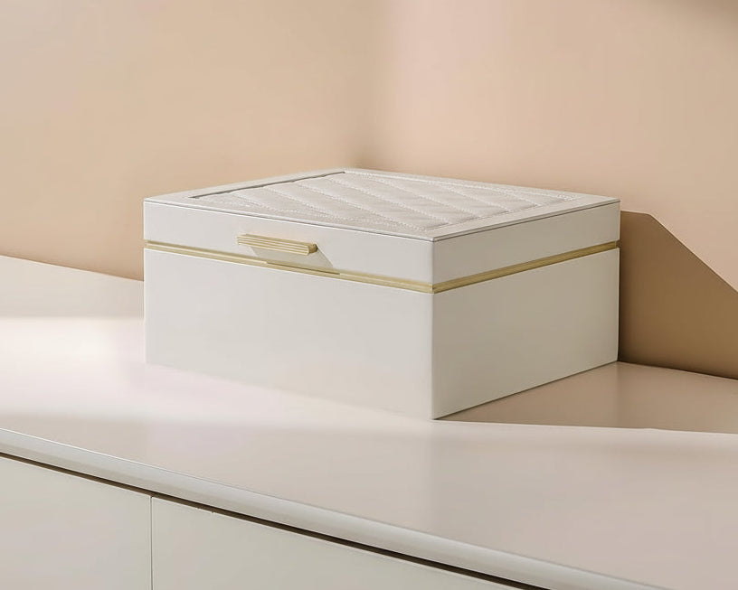 Jewelry Box Organizer for Women Girls, 2 Layer Jewelry Organizers and Storage for Necklace Earrings Rings Bracelets, Large Jewellery Holder Case Birthday Christmas Gifts -Cream