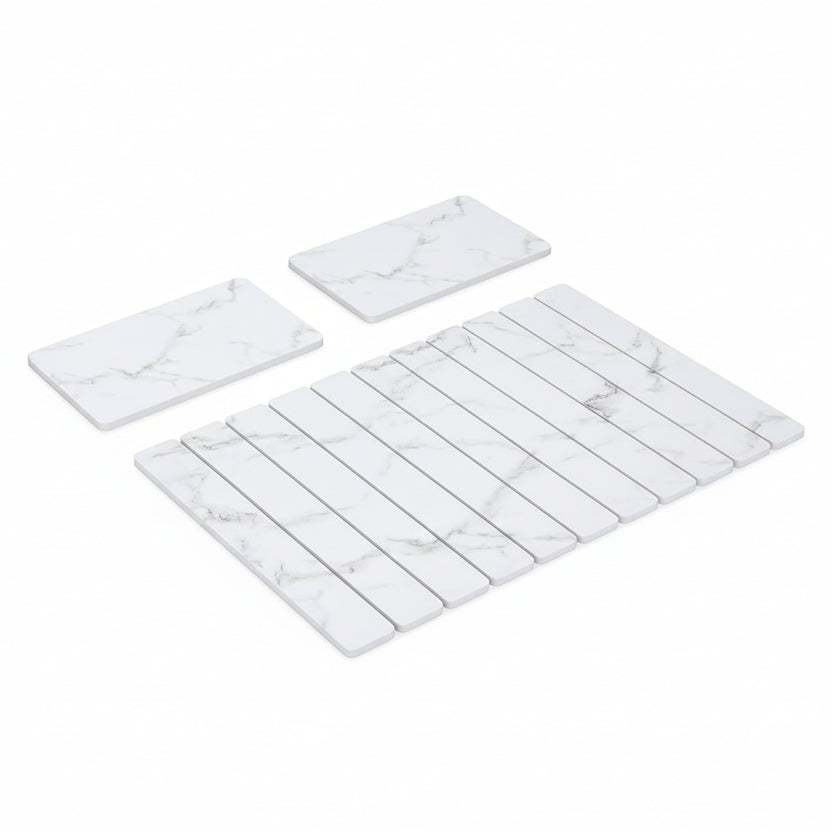 3-Pack Stone Dish Drying Mat Set for Kitchen Counter-Collapsible Diatomaceous Earth Pad Absorbs Water & Dries Dishes Fast | Includes 1 Large 24”X16” & 2 Small 4”X9” Non-Slip, Odor-Resistant Mats