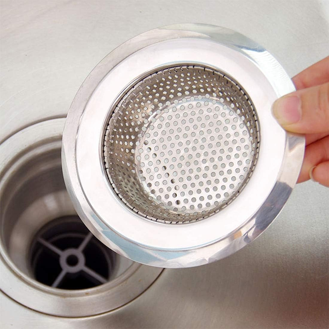 4.5 Inch Diameter Rim Heavy Duty Stainless Steel Kitchen Sink Basket Strainer, Large (Pack of 2)