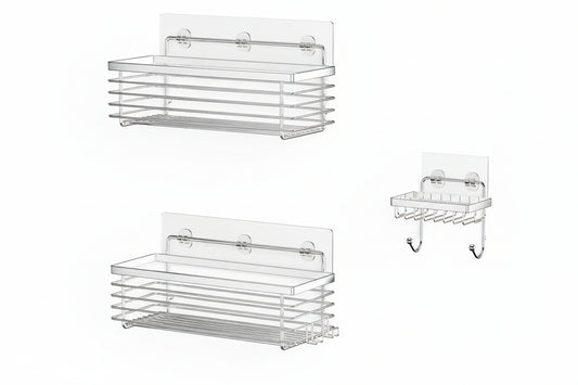 Shower Caddy 3 Pack SUS304 Stainless Steel-No Drilling-Shower Bathroom Shelves Rack,Rustproof Wall Mounted,Adhesive Shower Shelf Basket Organizer-Silver