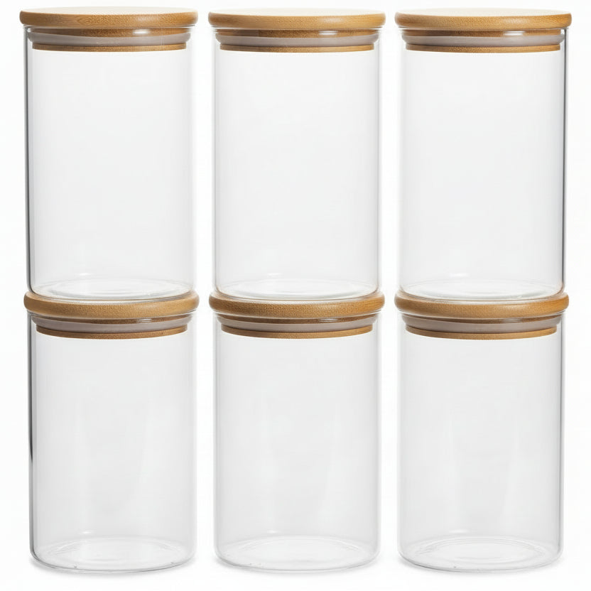 1 Qt Glass Storage Containers with Lids, Glass Jars with Lids, Clear Food Storage Jar, round Canister Set of 6, Pantry Organizers for Cookie Pasta Flour Rice Tea Coffee Bean