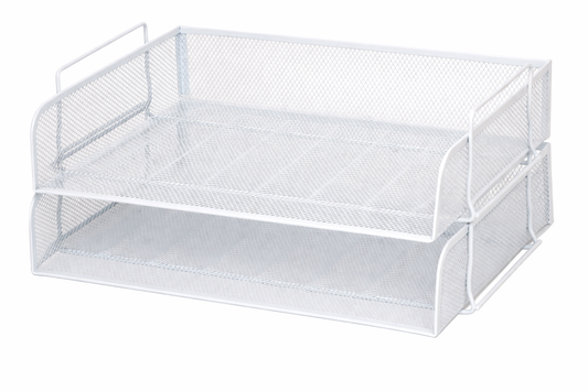 Stackable Desk Paper Tray – 2-Pack – Metal Mesh – White