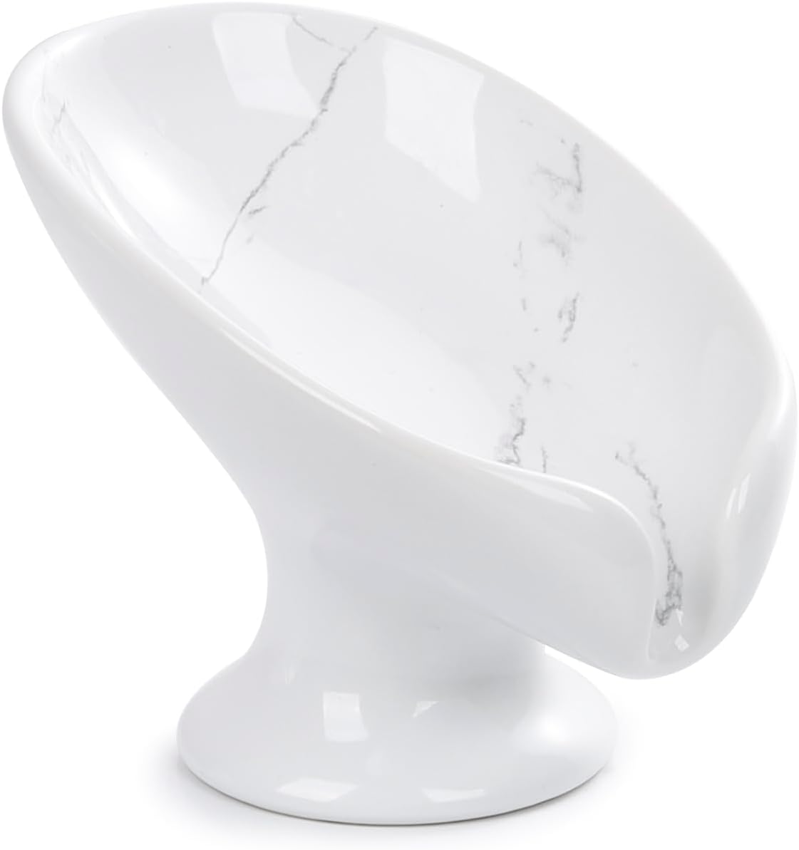 Small Soap Dish, Self Draining Bar Soap Holder for Bathroom Sink, Leaf Shaped Drainage Ceramic with Marble-Pattern Finish, Decorative Soap Dish, No Suction Cup,