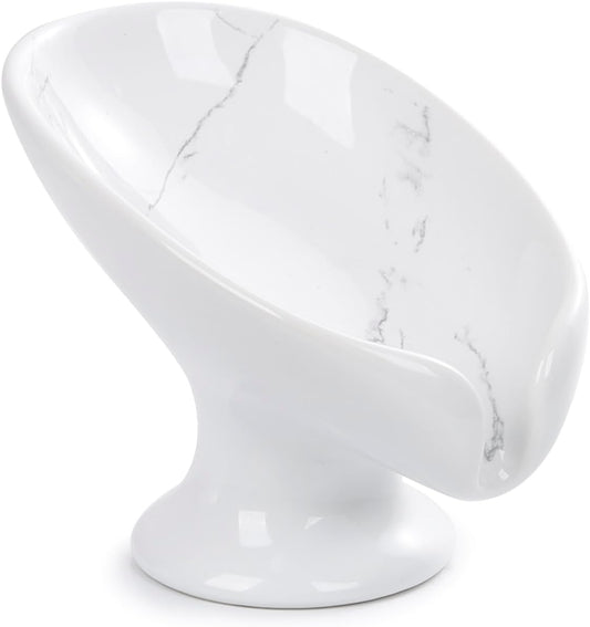 Small Soap Dish, Self Draining Bar Soap Holder for Bathroom Sink, Leaf Shaped Drainage Ceramic with Marble-Pattern Finish, Decorative Soap Dish, No Suction Cup,