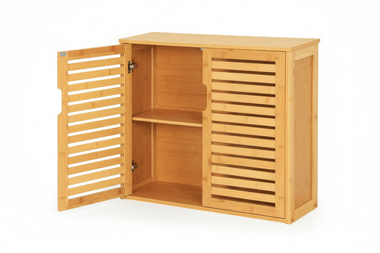 Wall Cabinet Bathroom Storage Cabinet Wall Mounted with Adjustable Shelves Inside, Double Door Medicine Cabinet, Utility Cabinet Organizer over Toilet, Bamboo, 23.2''Lx8.1''Wx20.4''H