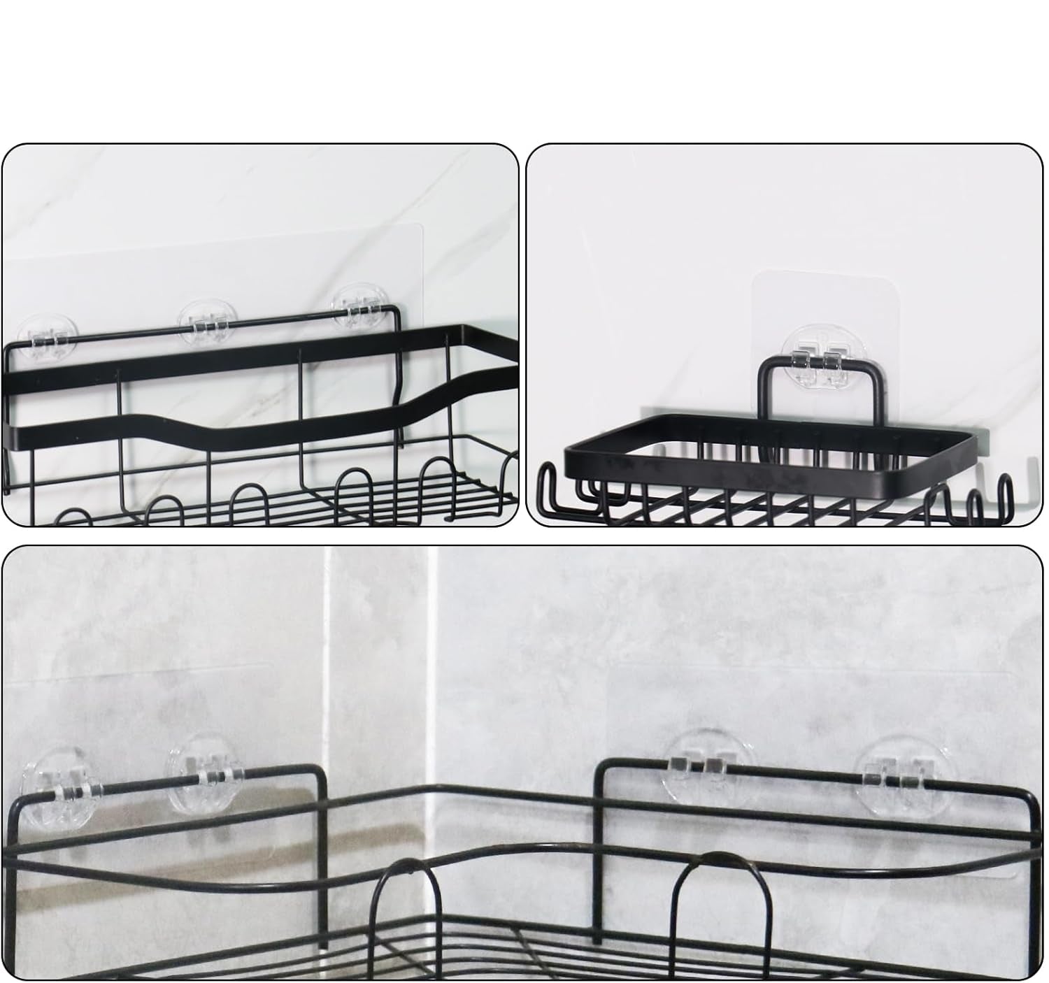 14 Pack Shower Caddy Adhesive Replacement, Strong Adhesive Hooks, Waterproof Shower Adhesive Strips, No Drilling, for Bathroom Storage Shelves and Kitchen Racks