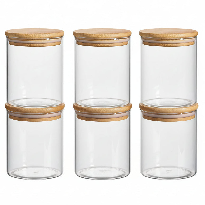 1 Qt Glass Storage Containers with Lids, Glass Jars with Lids, Clear Food Storage Jar, round Canister Set of 6, Pantry Organizers for Cookie Pasta Flour Rice Tea Coffee Bean
