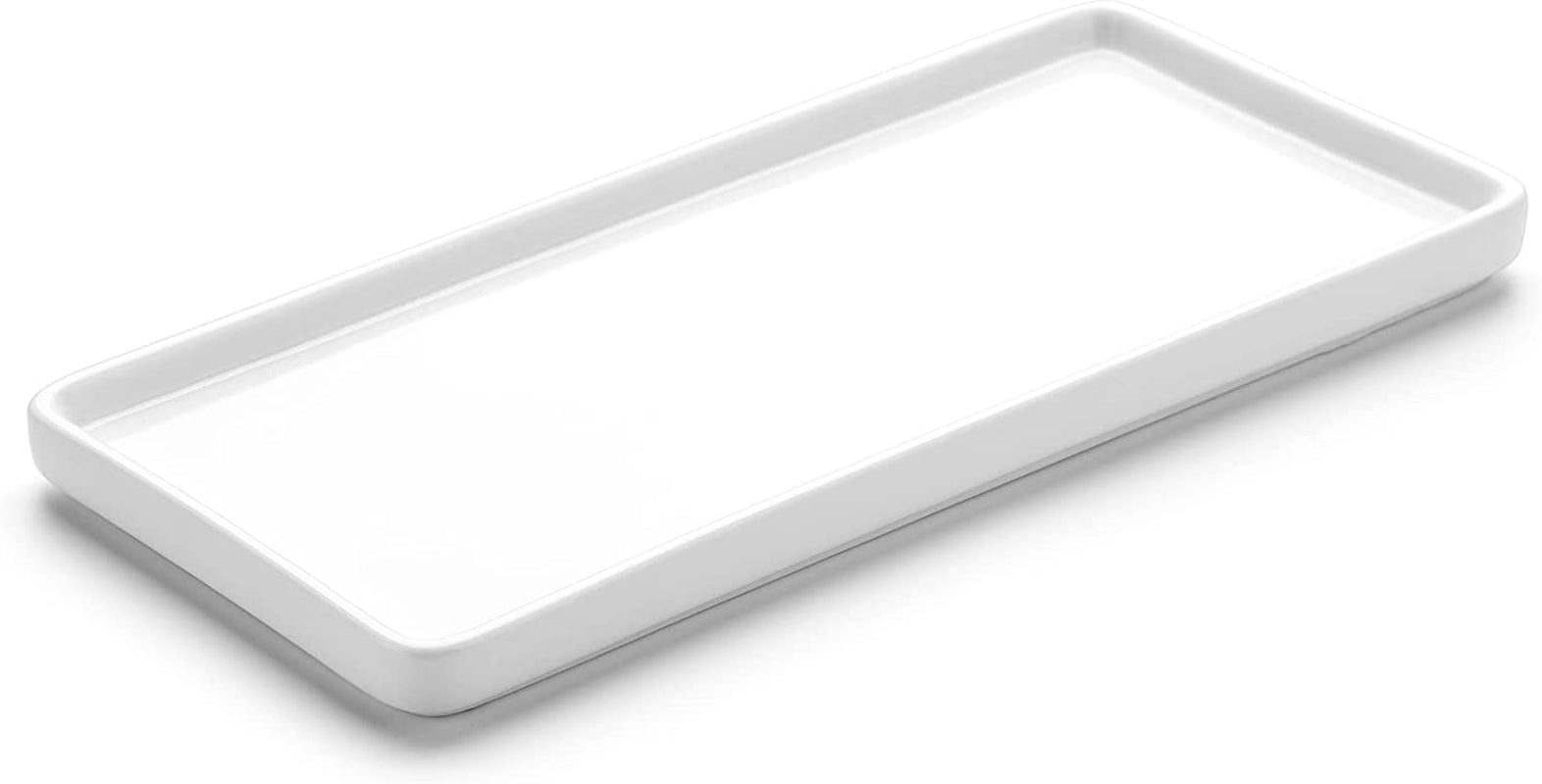 8" Bathroom Trays - Ceramic Vanity Tray for Bathroom - Small Ceramic Tray - Kitchen Soap Trays - Porcelain Dispenser Organizer for Kitchen Bathtub Counter (White)