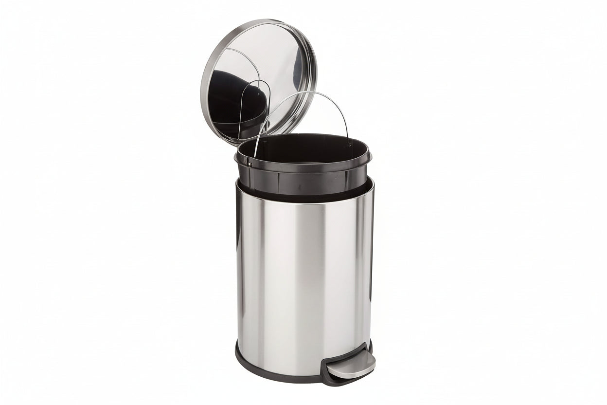round Cylindrical Home Office Trash Can with Soft-Close Foot Pedal, 20 L /5.3 Gallon, Brushed Stainless Steel