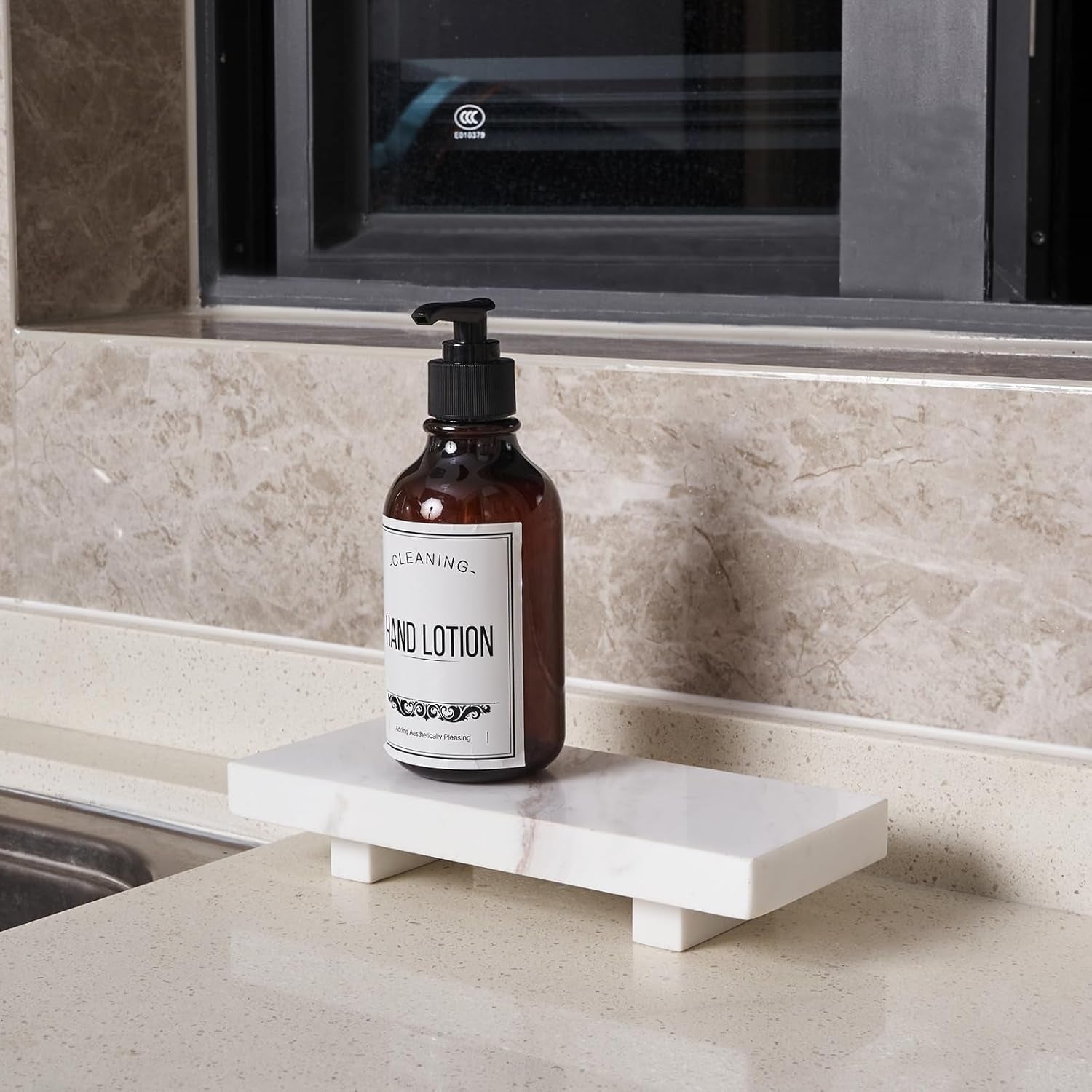 Natural Marble Tray Pedestal Stand - Modern Marble Soap Pedestal for Bathroom, Kitchen, Home Decor (Glorious White)