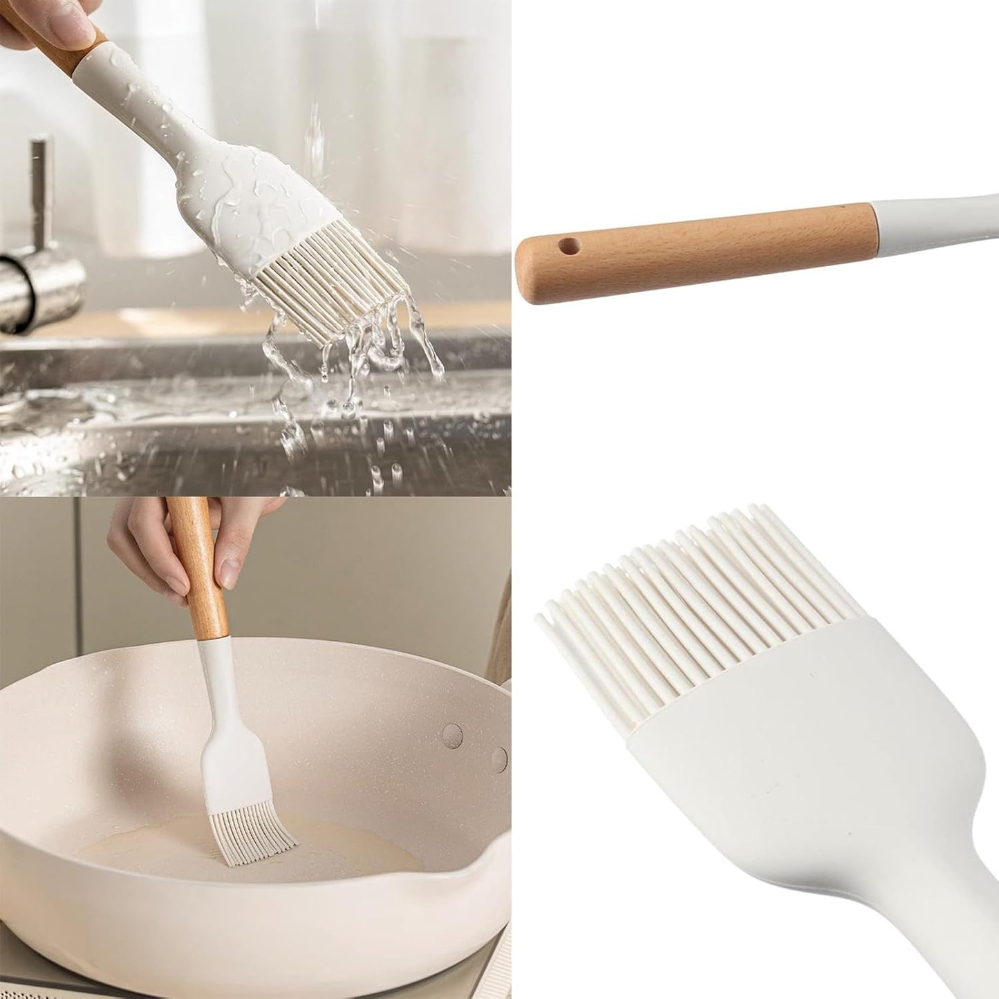 2Pcs Silicone Oil Brush with Wooden Handle,Durable Basting Brush Pastry Brush,Easy to Clean,White Food Brushes for Cooking Baking Grilling