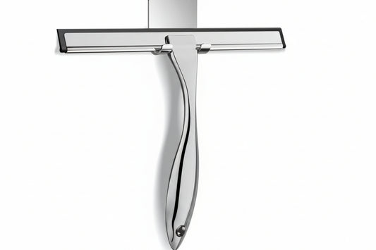 All-Purpose Stainless Steel Shower Squeegee for Shower Glass Door with 2 Adhesive Hooks, Bathroom Cleaner Tool Household Window Mirror Squeegee , Cleaning Tile Wall, Car, 10 Inch Silver