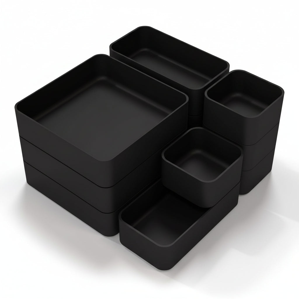 11-Piece Stackable Drawer Organizer Set, Multi-Size Desk Drawer Organizer Trays Vanity Storage Bins for Storing Makeup, Stationery, Utensils in Bathroom Dresser, Office and Kitchen