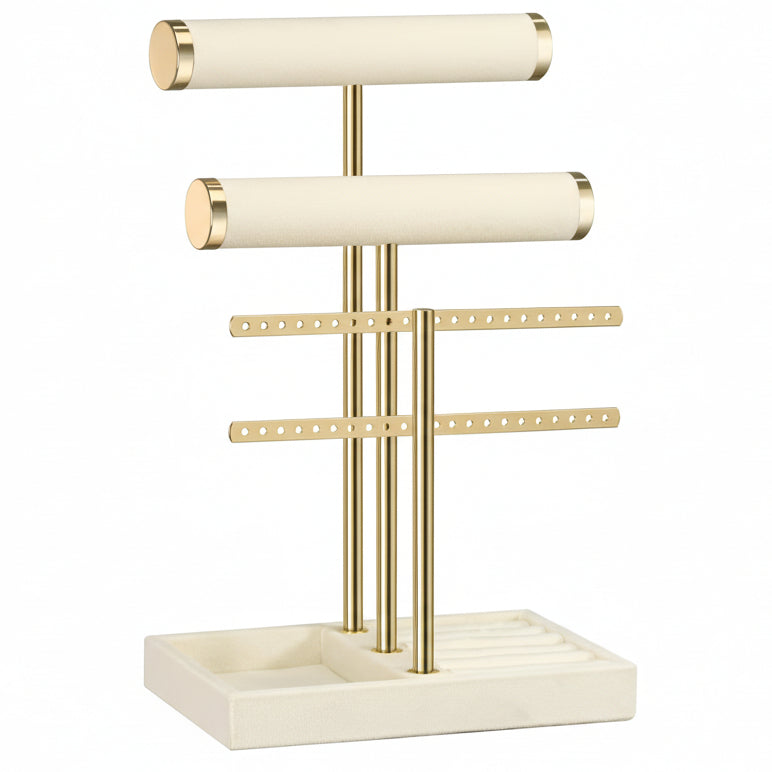 3 Tier Bracelet Holder Display - Detachable T Bar Beige Velvet Bracelet Holder, Jewelry Holder Organizer for Bracelet, Necklace, Earrings, Rings