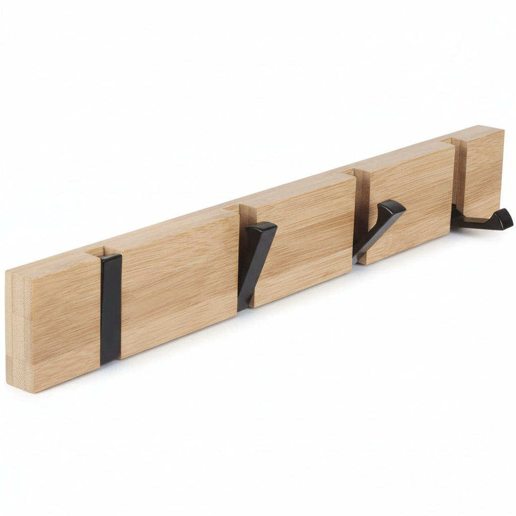 Bamboo Wall Hook Rail – Retractable Coat Hooks