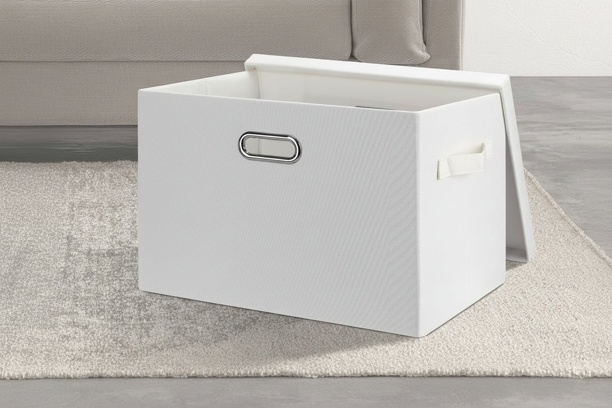 Large 17" 36 Quart Collapsible Stackable Storage Bins with Lids, 3 Packs White Linen Fabric Closet Boxes with Lids, Storage Cube Baskets Container Organizers for Bedroom Office(17 X12 X11)