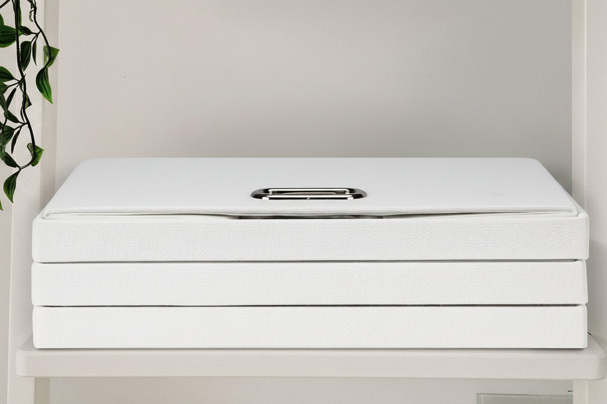 Large 17" 36 Quart Collapsible Stackable Storage Bins with Lids, 3 Packs White Linen Fabric Closet Boxes with Lids, Storage Cube Baskets Container Organizers for Bedroom Office(17 X12 X11)