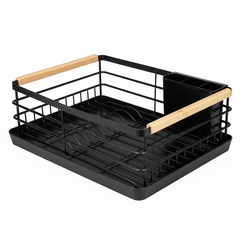 Dish Rack – Stainless Steel with Wood Handles